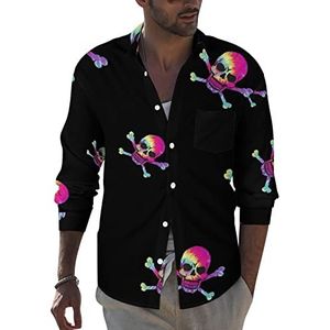 Tie Dye Skull heren revers shirt met lange mouwen button down print blouse zomer zak T-shirts tops 6XL