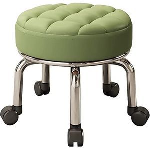 Rolstoel lage kruk, ronde kruk met wielen Deze kruk met de gedempte zitting for meubelmontage, gemakkelijk rollend, lederen lage kleine krukken for thuisGrijs (kleur: WIT) (Color : Green1)