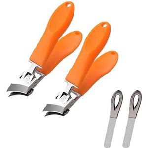 Brede kaakopening anti-splash schuine nagelknipper, nagelknipper met nagelvijl, schuine nagelknipper, gebogen mes for dikke nagels, gebogen teennagelknipper for mannen, senioren volwassenen(2pcs Orang