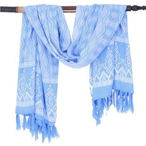 GURU SHOP Bali Batik sarong, wandhanger, wikkelrok, sarongjurk, stranddoek, heren/dames, blauw, synthetisch, maat: één maat, Ruit/lichtblauw, Eén Maat