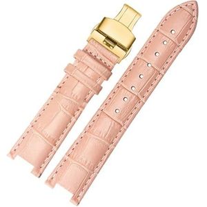 INEOUT Koeienhuid Lederen Band Concave Horlogeband 18 * 10mm 20 * 12mm Kalfsleer Armband Vlindergesp Compatibel Met Cartier PASHA W3108 Horlogeband (Color : Pink gold buckle, Size : 20x12mm)