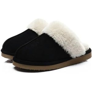 Bont Slippers Vrouwen Winter Huis Schoenen Warme Korte Pluche Slippers Mode Pluizige Suède Slippers, Zwart, 43 M EU