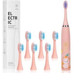 Vicloon Elektrische tandenborstel voor kinderen, oplaadbare elektrische tandenborstel voor kinderen met 6 vervangbare borstelkoppen, timer 4 modi, 18000 slagen, ipx8 waterdicht, zachte haren, zacht