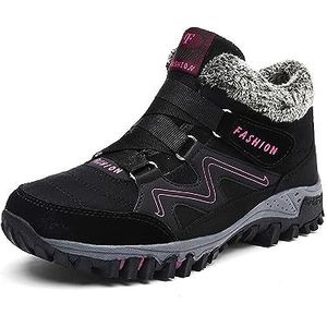 Thermische winterlaarzen voor dames en heren, warm bont gevoerde anti-slip enkellaarsjes, winter thermische sneeuwlaarzen voor vrouwen, waterdichte trekkingschoenen, W Zwart, 39 EU