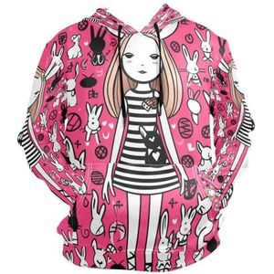 KAAVIYO Roze Doodle Art Leuke Meisje Hoodie Hooded Atletische Sweatshirts 3D Print Hoodies voor Meisje Jongen Mannen (Gezondheid Stof), Patroon, XL