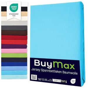 Buymax Hoeslaken, topper, 120 x 200 cm, 100% katoen, jersey, topperhoogte tot 9 cm, bedlaken voor boxspring, topper, turquoise