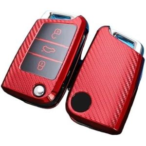Sleutelbehuizing houder Voor Golf 7 MK7 Voor Tiguan MK2 Tpu Koolstofvezel Autosleutel Case Cover Voor SEAT Voor Ateca Voor Leon FR 2 Voor Ibiza Voor Octavia A7 Sleutelbehuizing(Red)