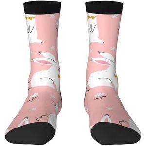 Leuke witte konijntjes comfortabele halfhoge sokken voor mannen en vrouwen - modieuze volwassen sokken, verhoog je stijl., Schattige Witte Konijntjes, Eén Maat