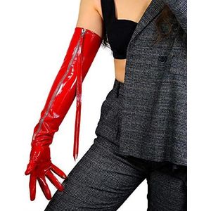 DooWay Vrouwen Mode Opera Lederen Handschoenen Glanzend Rood 60 cm Lange Mouw Side Rits Faux Leer voor Kostuum Rock Punk Show, Ritssluiting aan de zijkant, M