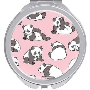 Panda Patroon Compacte Spiegel Ronde Zak Make-up Spiegel Dubbelzijdige Vergroting Opvouwbare Draagbare Handspiegel