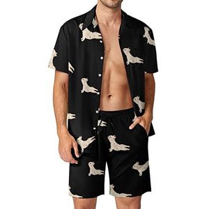 Franse Bulldog Yoga Hawaiiaanse bijpassende set voor heren, 2-delige outfits, button-down shirts en shorts voor strandvakantie