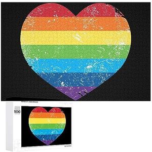Homo Rechten Regenboog Retro Hart Vlag Grappige Jigsaw Puzzel Houten Foto Puzzel Gepersonaliseerde Aangepaste Gift Voor Mannen Vrouwen 300/500/1000 Stuk