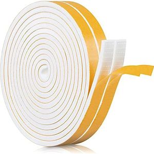 Afdichtingstape, zelfklevend, voor deuren en ramen, schuimtape, schuimstrip, deurafdichting, rubberen afdichtstrip, geluidsisolatie, stootzegel, 12 x 6 mm (B x D), 8 m, wit