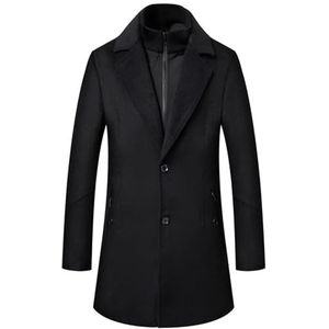 Heren Wintertrentch Wolmix Overhemd Gewatteerde Gevoerde Wollen Zakelijke Blazer Met Afneembare Kraag (Color : Black, Size : XXL)