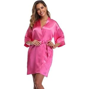 LHSJYG Dames gewaden satijnen badjas vrouwelijke intieme lingerie nachtkleding zijdeachtig bruidscadeau casual kimono badjas jurk nachthemd sexy nachtkleding (roze, 4XL)