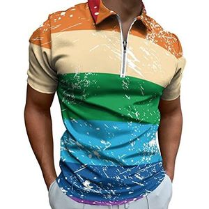 LGBT Gay Rights Flag Heren Poloshirt met Rits T-shirts Casual Korte Mouw Golf Top Classic Fit Tennis Tee