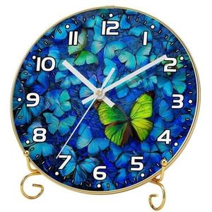 YTYVAGT Wandklok, klokken voor slaapkamer, werkt op batterijen, vlindergroen en blauw, ronde stille klok 9,4 inch