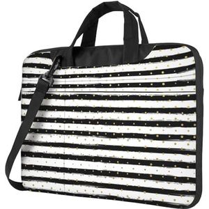 SSIMOO Zeemeermin visschaal stijlvolle en lichtgewicht laptop messenger tas, handtas, aktetas, perfect voor zakenreizen, Inkt en gouden stippen strepen, 15.6 inch