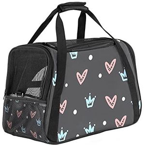 Pet Travel Carrying Handtas, Handtas Pet Tote Bag voor kleine hond en kat Princess Crown Grey Heart