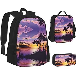 OGNOT Leuke Kikkers Print School Rugzak Tieners Meisjes Jongens Schooltassen, Lunchtas, Etui, Lichtgewicht Waterbestendig Boekentas, Zomer Palmboom, Eén maat, Schooltas Set