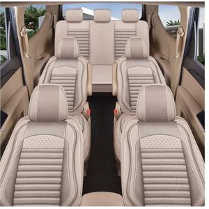 Stoelhoes Auto Autostoelhoes Specifiek Voor 7 Typen 3 Rijen 6 Of 7 Zitplaatsen SUV MPV Accessoires Linnen Materiaal 7-zits Autostoelkussen Stoelhoezen Auto (Kleur : Beige gray set, Maat : 2-2-3 type