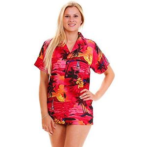 V.H.O. Funky Hawaïblouse Hawaiihemd dames korte mouwen voorzak boyfriend cut Hawaii-print strand surf UNICUT, Surf Pinkisch rood, 5XL
