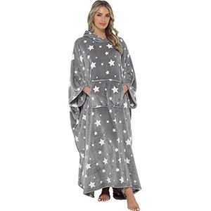 Oversized draagbare capuchon deken extra lange ultra zachte fleece poncho hoodie, Grijze ster, one size