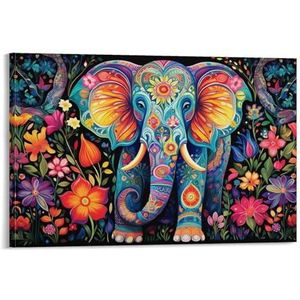 EPEDIC Moderne kleurrijke olifant slaapkamer decor muurkunst bos dieren natuur bloem aquarel canvas afdruk poster ingelijst schilderij kunstwerk voor woonkamer kantoor