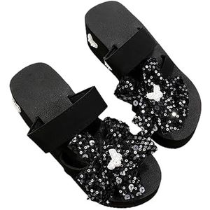 Elegante Teenseparator Sandalen 2024 Nieuwe Slippers Met Parels Vlinder Zomer Slippers Met Clip Teen Romeinse Pantoffels EVA Platform Slippers Vrije Tijd Strandschoenen (Color : Black, Size : 41 EU