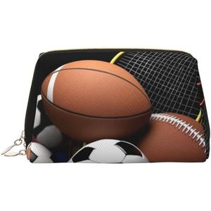 Sportthema make-up tas voor vrouwen cosmetische tassen lederen reizen make-up case organisator waterdichte make-up zakje open platte toilettas draagbare opbergtas voor reizen, Goud, Eén maat
