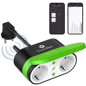 GreenSun Stopcontact, outdoor, dubbel, timer voor buiten, smart, waterdicht, IP44, stroomverbruikmeter, werkt met Alexa Google Home 2,4 GHz wifi
