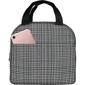 TTYDOKLA Grijze Geruite Lijnen Print Unisex Geïsoleerde Lunch Bag Trendy Geïsoleerde Lunch Bag High-Density Oxford Stof Lunch Box