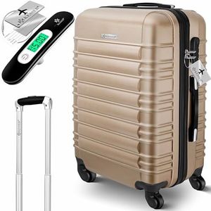 KESSER® Reiskoffer met harde schaal, incl. kofferweegschaal + bagagelabel, trolley-rolkoffer met cijferslot en 4 wielen, ABS hardshell, telescoopgreep, champagne, 66cm - 84L