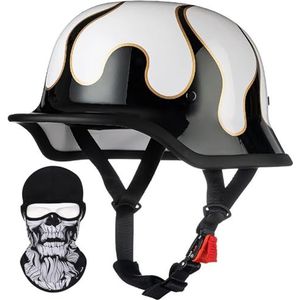 Duitse Motorfiets Half Shell Helm, Retro Half Shell Helm, Jet Helm met Vizier, Snelsluiting voor Cruiser, Chopper, Biker, Bromfiets, DOT/ECE Goedkeuring C,XXL=63-64CM