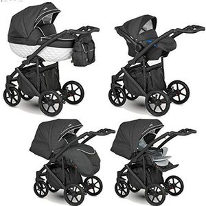 Pram Stroller 3in1 Isofix Buggy Autostoel Gio door ChillyKids 2in1 without baby seat Black White MG-4