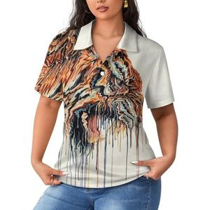 Abstracte tijger schilderen dames korte mouw poloshirts casual kraag T-shirts golfshirts sport blouses tops 5XL