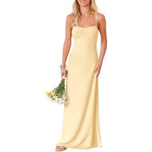 HPPEE Damesjurk met ronde hals, chiffon, bruidsmeisjesjurk, mouwloos, A-lijn, bruidsmeisje, spaghettiband, formele jurk, Champagne, 32