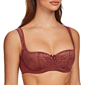 MELENECA Dames gewatteerde band half cup beugel sexy kanten balconette bh rood 80D