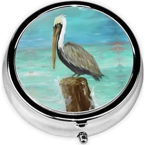 Pelikanen draagbare pillendoos met kunstdruk, 3 compartimenten, medicijnpillenetui, bedrukte pillenorganizer voor zakportemonnee en reizen