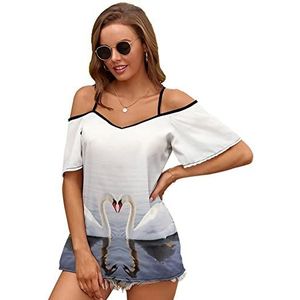 Swan's Heart Damesblouse Koude Schouder Korte Mouw Jurk Tops T-shirts Casual T-shirt M