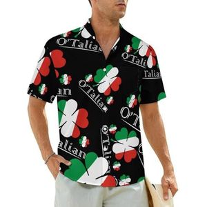 O'Talian Irish 4 Leaf Clover Italiaanse vlag herenshirts korte mouw strandshirt Hawaiiaans shirt casual zomer T-shirt L