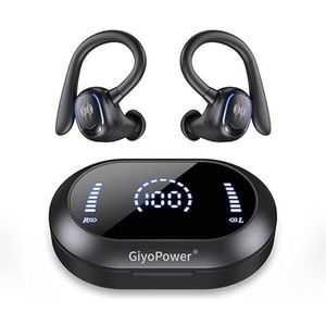GiyoPower Bluetooth 5.3 oordopjes, BT Sport Hoofdtelefoon met Mic 60H, Touch Control Hi-Fi Draadloze Hoofdtelefoon In-Ear, Dual LED Display IP7 Waterdichte Draadloze Oortelefoon, Snel Opladen Case
