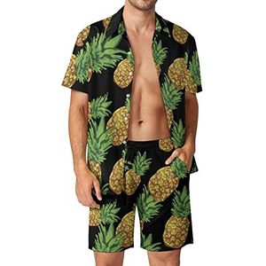 Ananas Aquarel Hawaiiaanse Sets voor Mannen Button Down Korte Mouw Trainingspak Strand Outfits L