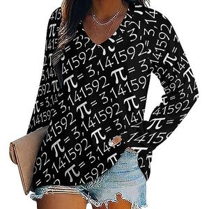 Pi Symbool Mathematica Dames Casual Lange Mouw T-shirts V-hals Gedrukt Grafische Blouses Tee Tops 2XL