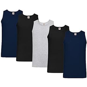 Fruit of the Loom Lichtgewicht vest voor heren, verpakking van 5 stuks, 2 x zwart 2 x deepnavy 1 x grijs + 1 Hl-aankoop notitieblok, M