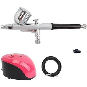 Dual Action Airbrush Compressor Kit Met Air Brush Verfspuitpistool for Nail Art Make Up Schilderen Nauwkeurige Controle(Red A set)