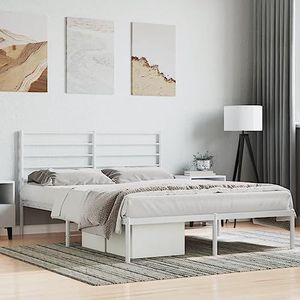 SMTSEC Bedden & accessoires Metalen bedframe met hoofdeinde wit 150x200 cm Kingsize meubels