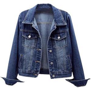 Pegsmio Dames denim jas lente herfst korte jas jeans jassen tops losse lange mouwen overjas bovenkleding, Donkerblauw, XL
