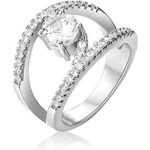 Elegante ronde strass vingerring dames curve solitaire voorstel sieraden bruiloft verjaardagscadeau rose goud US 9, maat: US 9, kleur: zilver (kleur: rose goud, maat: US 7)