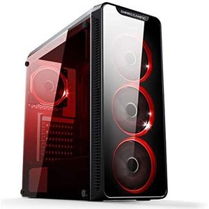 EMPIRE GAMING Warmachine - Gamer-PC-behuizing - Middelgrote behuizingstoren ATX - 4 geruisloze ventilatoren - LED RGB Dual-Ring: achterverlichting met 11 modi - Front en zijkant van voorgespannen glas